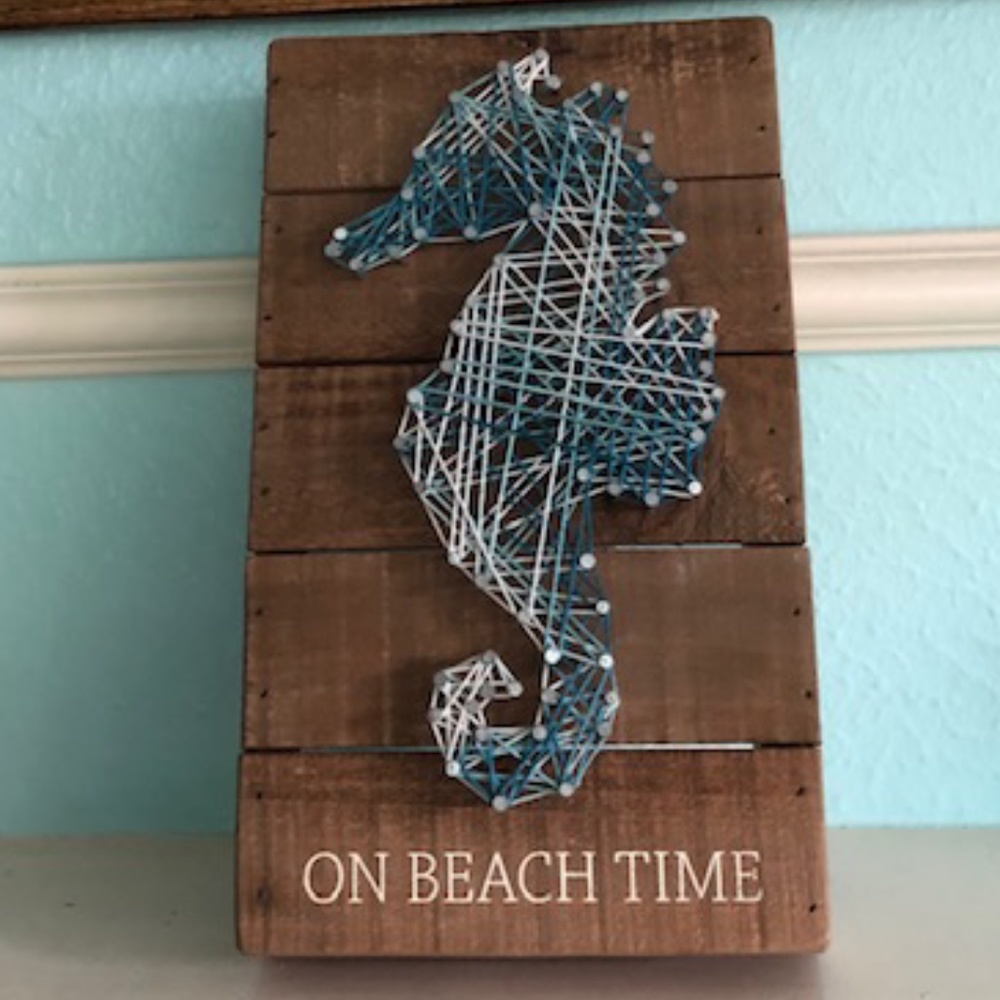 Primitives by Kathy Seahorse String Art Box Sign